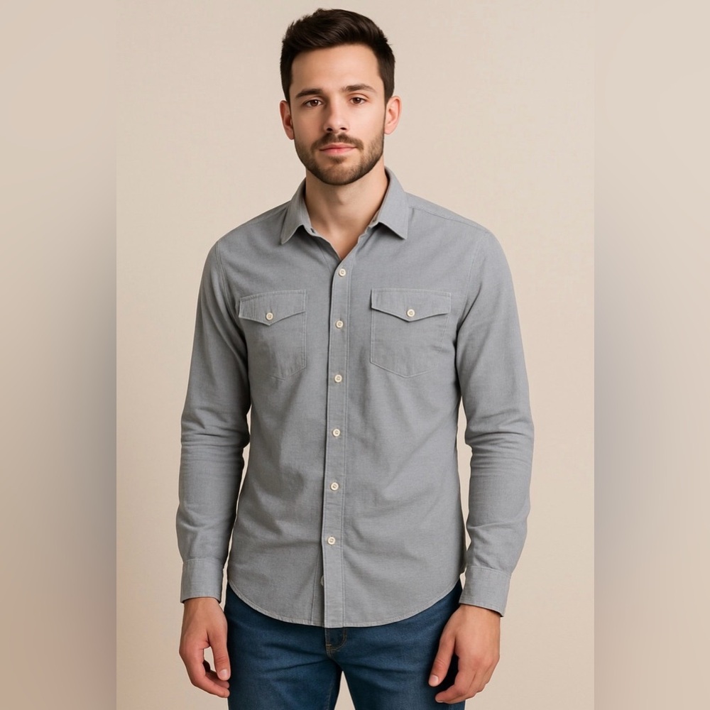 Helix Men’s Button Down Shirt‎ Gray Microstripe Long Sleeve Casual Top Medium